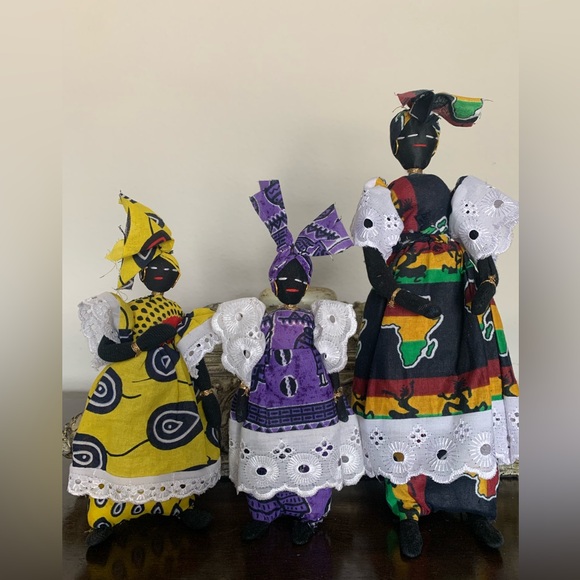 Beautiful African Folk Art Cloth Dolls/Figurines ~ Mother & Daughter’s Set of 3 - Picture 2 of 11